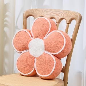 Sioloc Flower Shaped Pillow Daisy Pillows Floor Cushion Pastel Cute Seat Cushions Aesthetic Classroom Dorm Decorative Fun Throw Pillow for Bed, Couch (Orange,15.7")