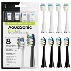 AquaSonic Genuine Duo PRO 8Pack Replacement Brush Heads  Upgraded Proflex Brush Heads for Improved Plaque Removal  ADA Accepted  Genuine AquaSonic