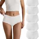 SHARICCA Seamless High Waisted Underwear for Women Cheeky Underwear Wave Edge No Show Bikini Panties Ribbed Panties Pack (Medium, All White)