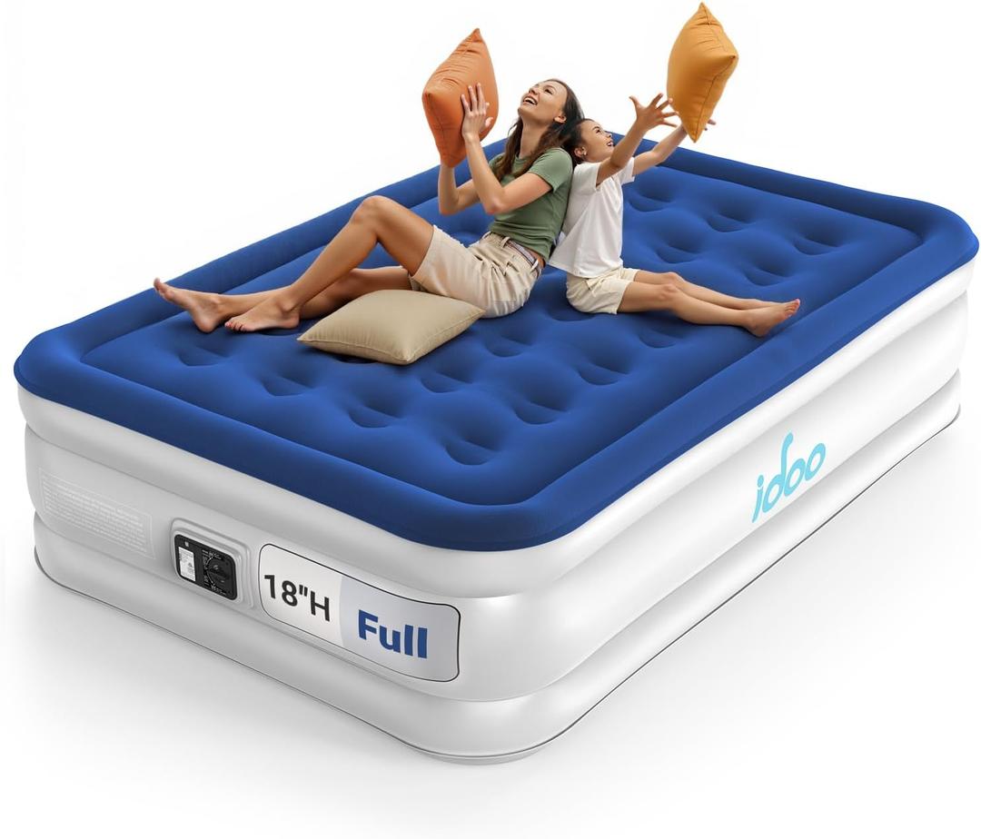 iDOO Air Mattress Full with Built in Pump, Upgraded Blow up Mattress Full, Inflatable Mattress for Home Camping and Guest Bed, 2-Min Portable & Comfortable Air Bed, Colchon Inflable (Blue)