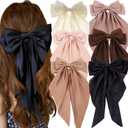 6 PCS Oversized Hair Bows, Big Bows for Girls and Women, Hair Ribbons (Beige, light pink, khaki, dark brown, dark brown, black)