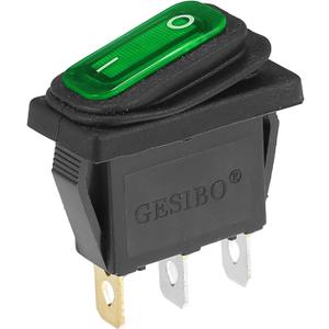 X AUTOHAUX Interior AC 250V/20A LED Rocker Switch On-Off 3 Pins Toggle Switch Waterproof for Caravan Camper Dashboard Green