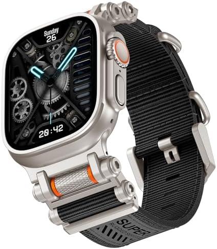 TAURI Nylon for Apple Watch Ultra 3/2 Bands 49mm, Rugged Nylon Braided Strap & Stainless Steel Metal Connector – Adjustable iWatch Ultra Men's Woven Sport Band, Black
