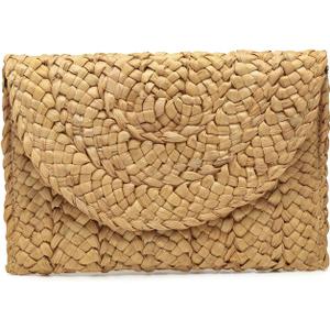 Women Straw Clutch Summer Straw Beach Bag Woven Evening Purse Envelope Handbag Khaki Wallet Purse