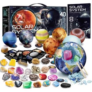 Gemstone Dig Kit - Dig It Up 40 Real Gems & Crystals with Mining Kit Tools, Solar System Eight Planets Toys for Kids Age 6+, STEM Science Educational Toys, Space Toys Ideal Gift for Boys Girls
