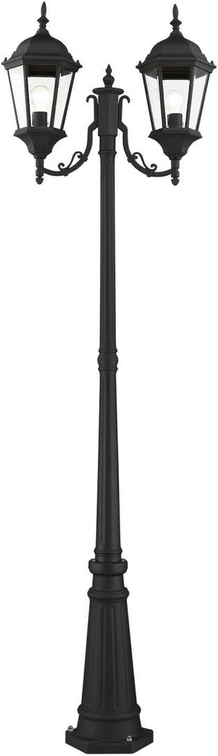 Livex Lighting 7554-14 7554-04 Traditional Two Light Outdoor Post Mount from Hamilton Collection in Black Finish, 24.50 inches