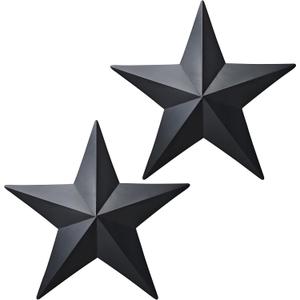 15.5' Black Barn Star Wall Decor, Metal Stars for Outside Rustic Vintage Western Country Farmhouse Home Decoration, Texas Stars for House Wall Art (Set of 2)