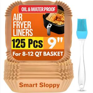 Air Fryer Liners Disposable Parchment Paper Liner Airfryer Basket inserts Filter Sheets EXTRA THICK 40 GSM - Pack of 125 (125, 9" Square)