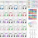 2+68P Classroom Headphone Storage Organize, 30Pockets Clear Earphone Hanging Storage Bags Classroom Over The Door Hanging Headphone Bags with 62P Stickers, 6P Hooks for Tidy Earphones