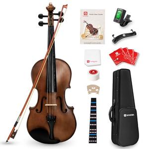 Vangoa 3/4 Violin Fiddle Solid Wood Acoustic Violins Set Three Quarters for Kids Students Beginners with Violin Case, Bow, Rosin, Note Sticker, Tuner, Mute, Strings, Natural