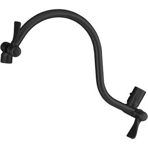 Voolan All Metal Shower Head Extension Arm, 14 Inch Curved Solid Brass Adjustable Shower Arm, Universal Connection Pipe, Flexible Height, Matte Black