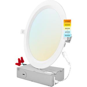 LUXRITE 8 Inch Ultra Thin LED Recessed Lighting, 23W, 5 Color Selectable 2700K | 3000K | 3500K | 4000K | 5000K, CRI 90, 1800 Lumens, Dimmable LED Wafer Lights, Wet Rated, UL Listed, Baffle Trim