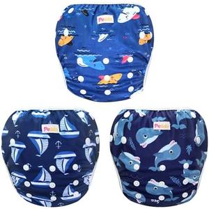 Pedobi Reusable Baby Swim Diapers, Adjustable Diaper Swim for Toddlers 9 Months - 3 Years Old, 3 Pack for Swimming Lessons (Whale Shark Sailboat, Large)