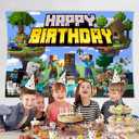 Pixel Birthday Party Decorations,Happy Birthday Banner Backdrop for Birthday Party Supplies