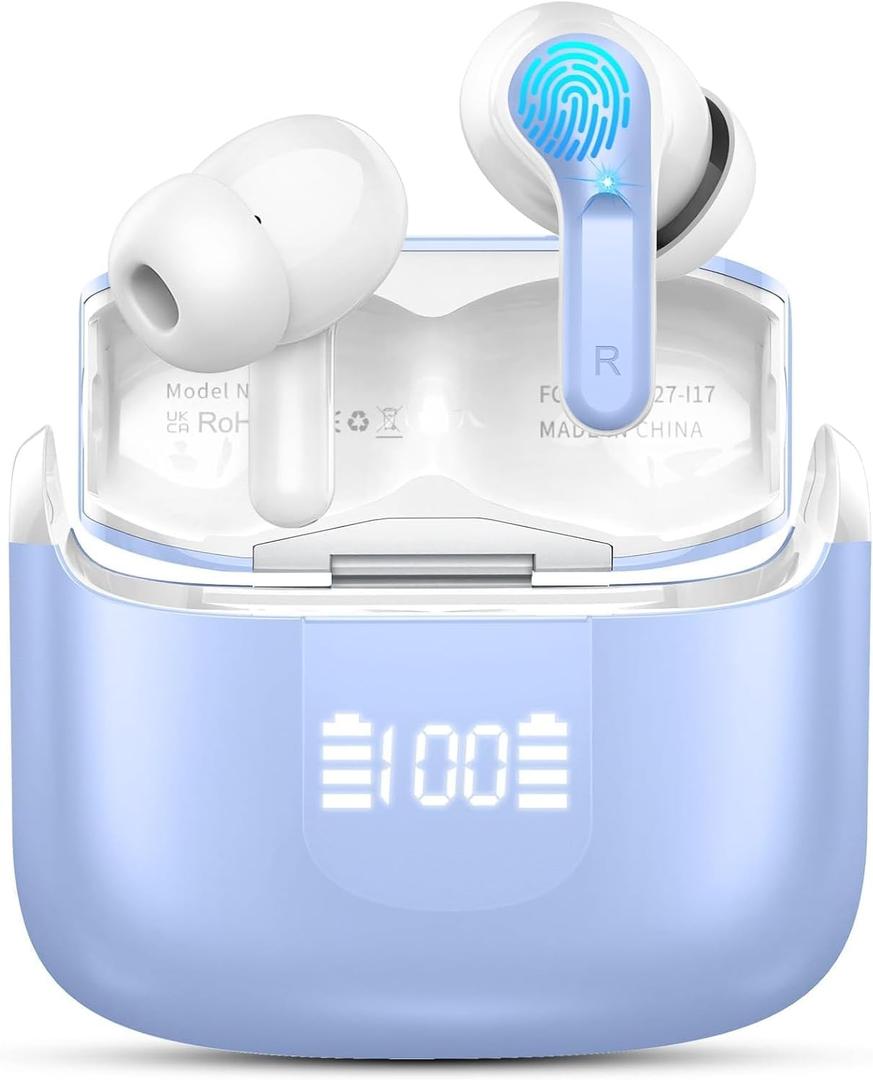 Wireless Earbuds, Bluetooth 5.4 Headphones 2025 NEW Ear Buds 40H Bass Stereo in-Ear Earphones ENC Noise Cancelling Earbuds with 4 HD Mic, USB-C LED Display IP7 Waterproof Sport Headset for Android iOS