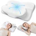 Cervical Neck Pillow for Sleeping - Cooling Ergonomic Memory Foam Pillow for Neck Pain Relief, Soft and Stretchy, Relieves Shoulder Pressure, Side Sleepers, Cooling and Breathable Ice Silk Pillowcase (White)