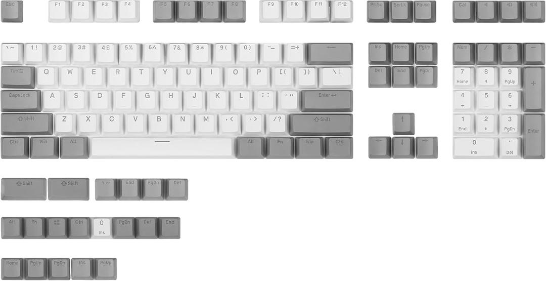 Happy Balls PBT Keycaps Backlit Cherry MX Keycap Set Doubleshot OEM Profile Translucent for US UK Layout 61 68 84 87 104 108 MX Switches Mechanical Keyboard (White Grey)