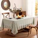 Boao Cotton 52 x 70 Inch Farmhouse Ruffle Tablecloth Sage Green White Striped Flounces Trim Table Cover for Rectangle Table Kitchen Party Wedding Decor