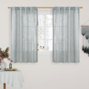 LAMIT 54 Inch Semi Sheer Window Linen Curtains, Light Filtering Panels Back Tab and Rod Pocket Neutral Drapes for Bedroom/Living Room, Greyish Blue, 2 Panels, 34 x 54 Inch