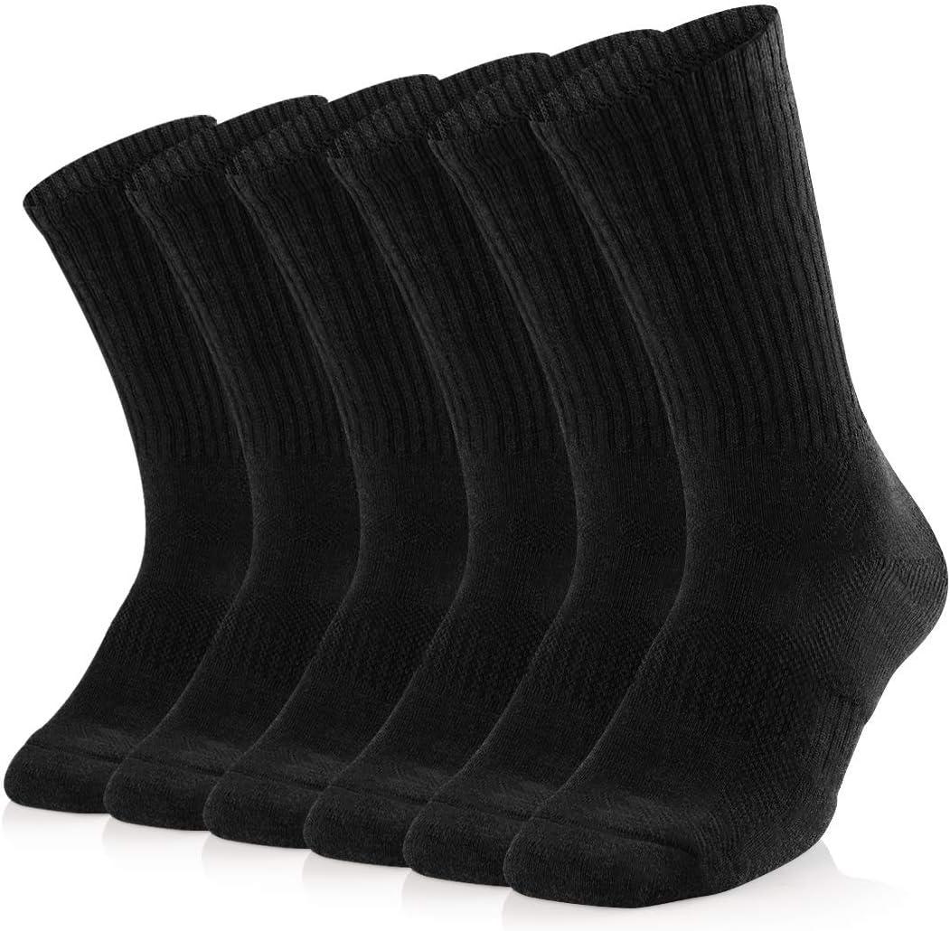 SOX TOWN Unisex Cushioned Crew Training Athletic Socks Men & Women with Combed Cotton Moisture Wicking Breathable Performance (Black, L)