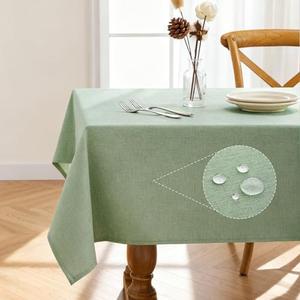 Pureegg Rectangle Linen Tablecloth Waterproof & Stain Resistant, Wrinkle-Free Table Cloth Adds Elegance and Protection, Ideal for Dining, Party, Wedding and Outdoor, 52 x 70 Inch, Sage Green 2 Pack