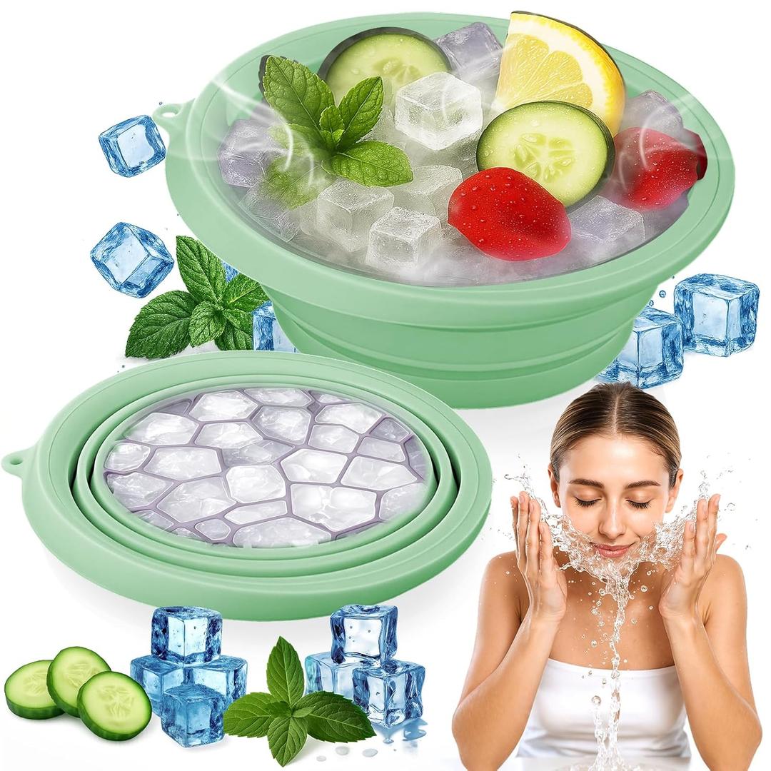 SaporeArt Ice Face Bowl, Upgraded Wider & Deeper Collapsible Silicone Facial Ice Bath Bowl with BuiltIn Ice Mold, Soothes Puffiness & Redness, Ideal for Home and Travel