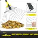 Jardineer Garden Rake for Leaves - Adjustable Metal Leaf Rake with Expandable Head and 59 Inch Long Handle, Yard Rake for Leaves, Debris, Tight Spaces and Yard Waste Removal