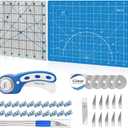39 Pcs Rotary Cutter Set Blue - Quilting Kit incl. 45mm Fabric Cutter with 5 Extra Blades, A4 Cutting Mat, 2 Craft Knife Set, Quilting Ruler and Sewing Clips, Ideal for Crafting, Sewing, Patchworking