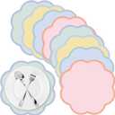 Patelai 48 Pcs Wavy Round Paper Placemats Colorful Pastel Disposable Placemats with Wavy Border for Birthday Wedding Tea Party Banquet Dinner Table Setting