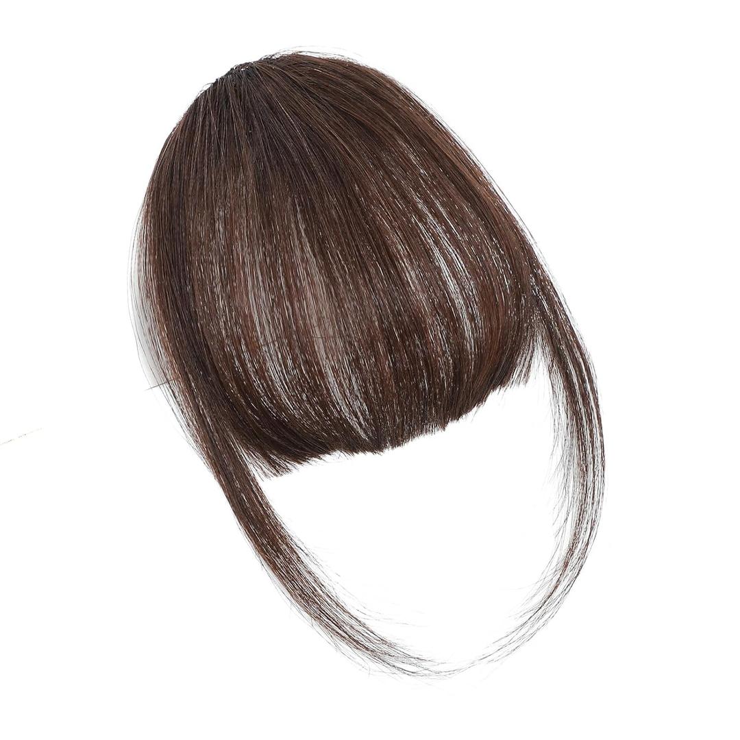 Clip in Bangs 100% Real Human Hair, Fake Bangs Hair Clip on Bang for Women, Medium Brown Wispy Bang Fringe with Temples Hairpieces Extensions for Daily Wear (Medium Brown, Wispy Bangs)