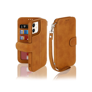 Ｈａｖａｙａ for iPhone 12 case Wallet with Card Holder Wrist Strap for Women Men PU Leather Flip Folio Credit Card Slots Stand Shockproof Phone Cover for Apple 12 Pro (6.1")-Brown