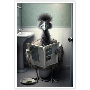 KOEUIRW Funny Emu on Bathroom Canvas Wall Art Cute Emu on In Toilet Posters Black and White Animal Prints Painting Maximalist Mid Century Modern Aesthetic Wall Decor for 24x36in Unframed