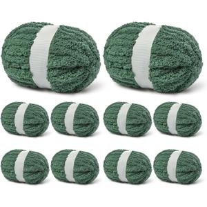 10 Pack Smoky Green Jumbo Thick Yarn, Chenille Yarn for Crocheting, Chunky Yarn for Hand Knitting, Soft Plush Yarns, 240yds/70.5oz Super Bulky Blanket Crochet Yarns