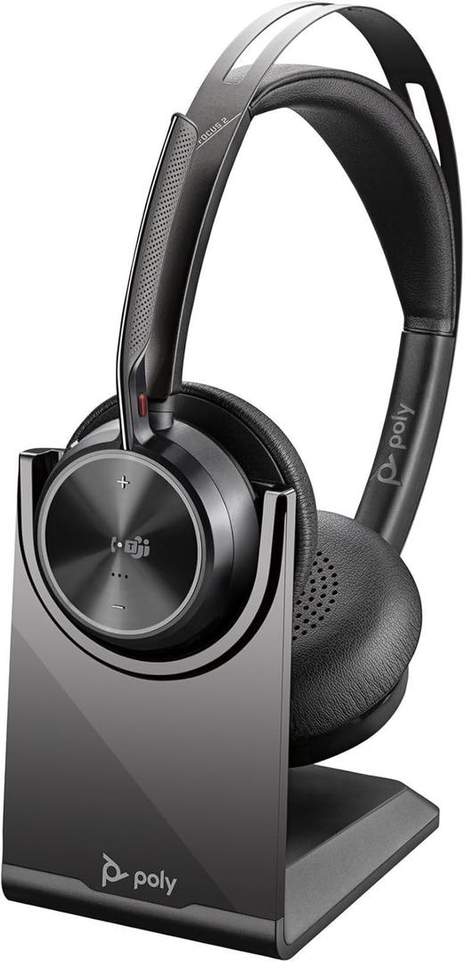 Poly - Voyager Focus 2 UC USB-A Headset with Stand (Plantronics) - Bluetooth Stereo Headset with Boom Mic - USB-A PC/Mac Compatible - Active Noise Canceling - Works with Teams (Certified), Zoom & more