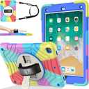BMOUO Case for iPad 6th/5th Generation/Air 2, for iPad 9.7 Case 2018/2017 with Screen Protector, 360 Rotating Stand & Hand & Shoulder Strap Kids Case for iPad 6th/5th Gen/Air 2, Rainbow