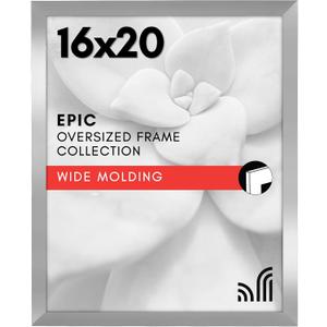 Americanflat 16x20 Picture Frame with Polished Plexiglass - Silver Photo Frame - Wide Picture Frames Made of Engineered Wood for Vertical or Horizontal Wall Display - Epic Collection - Silver