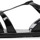 Women Sandals Jelly Shoes Flats Size 9 Beige T-Strap Crystal Jellies Slides Clear Rain Slippers Glitter Summer Beach Retro (11, Black)