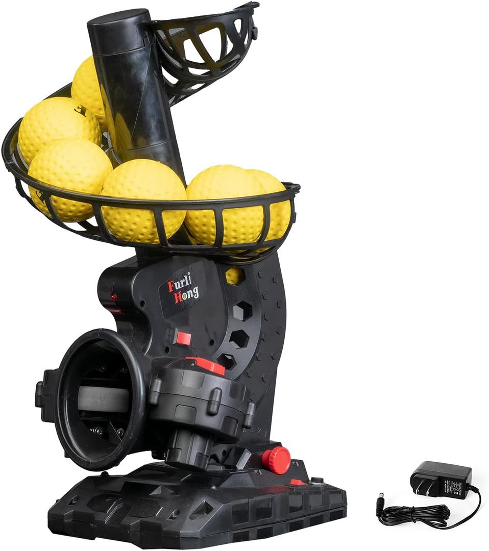 Upgraded Electronic Baseball Pitching Machine, Adjustable Angles & Speed, AC Adapter or Battery Powered, Comes with  Dimpled Balls, for Batting and Fielding Practice of Low Level