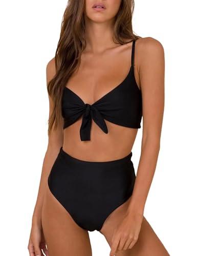 Blooming Jelly Womens High Waisted Bikini Set Tie Knot High Rise Two Piece Swimsuits Bathing Suits 2026 (X-Large, Black)