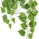 Mkono Fake Hanging Plants with Ceramic Pot, 25" Artificial Plants for Home Decor Indoor Faux Green Leaf Plant with Modern White Planter for Desk Shelf Bathroom Decoration (Pothos)