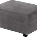 H.VERSAILTEX Real Velvet Plush 1 Piece Form Fit Stretch Rectangle Folding Storage Covers Ottoman Slipcovers Removable Footstool Protect Footrest Covers Elastic Bottom, Machine Washable(X-Large, Grey)