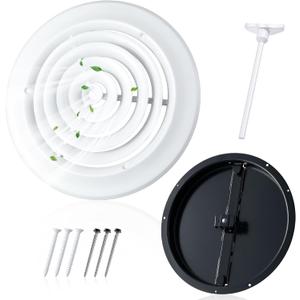 Therwen 1 Set 10 Inch Round Vent Cover Ceiling Diffuser HVAC Vent Duct Cover Replacement with Steel Butterfly Damper Fitting in 10 Inch Duct, Outer Dimensions: 13-15/16"