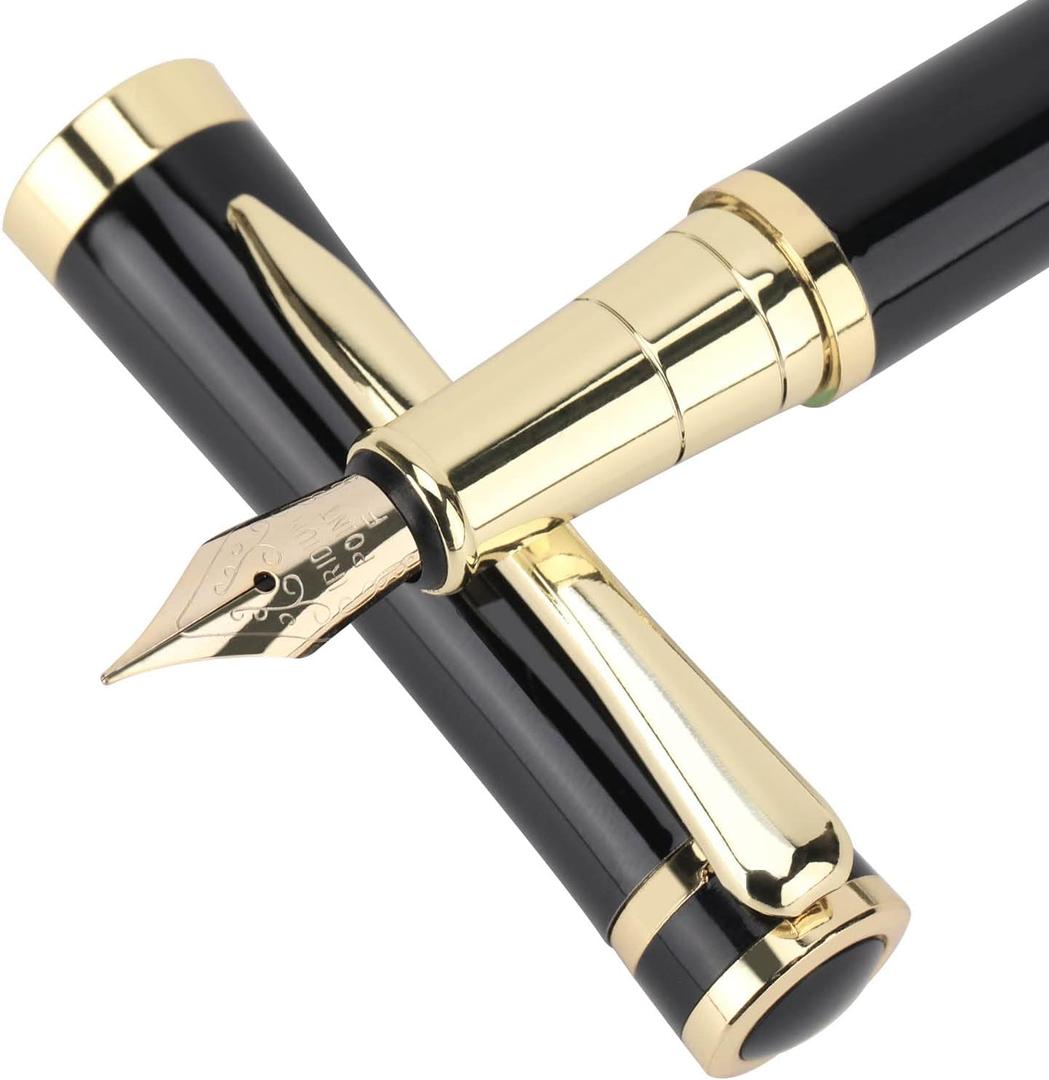 Cheericome Fountain Pen - Ink Pen for Smooth Writing - Exquisite Fountain pen gift set for Men & Women - Fountain Pen Fine NibIncludes 10 Ink Cartridges and Ink Refill Converter - Black