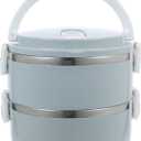 Double-Layer Stainless Steel Bento Lunch Box with Compartments and Ergonomic Handle - Insulated Food Container for Office, Travel, and Kitchen Use - Blue, 5.90 X 5.51 X 5.51 Inches
