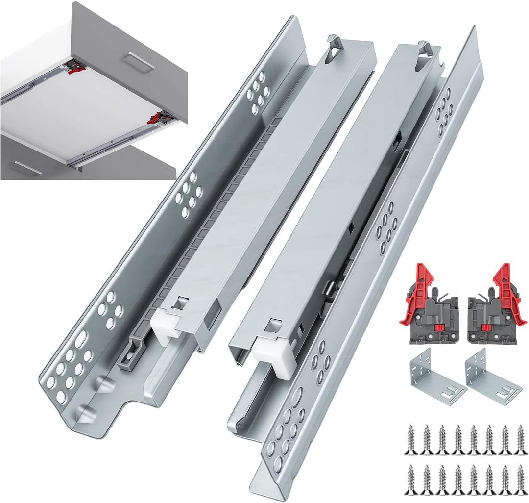 Homdiy 21 Inch 1 Pair Undermount Soft Close Drawer Slides Hidden Bottom Mount Cabinet Rails, Full Extension Concealed Bottom Mount Rails, 100 LB Load Capacity Heavy Duty Steel Cabinet Slides