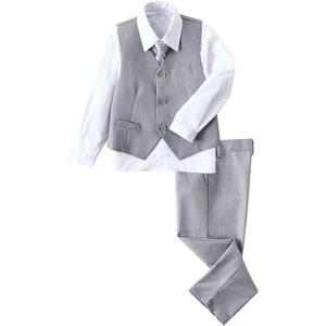 YuanLu Boys Suit Dress Clothes Ring Bearer Outfit Homecoming Dresses Boy Vest and Pants Set for Kids Wedding Tuxedo Suits (2T, Gray)