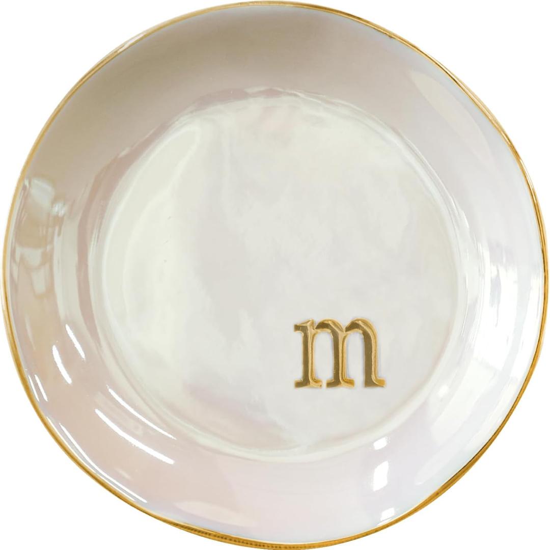 COLLECTIVE HOME - Iridescent Jewelry Tray, 4.75-Inch Personalized Lowercase Embossed Lettering, Lustrous Multicolored Finish, Unique Alphabet Trays for Stylish Dcor and Gifts (m)