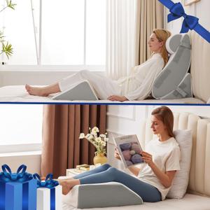4PCS Wedge Pillow Set for After Surgery, Orthopedic Bed Wedge Pillow for Back Pain Relief, Sitting up in Bed,Recovery, Acid Reflux, Snoring, Body Pillow for Sleeping,Leg,Shoulder Support, White/Grey (4PCS Bed Wedge Pillow Set)