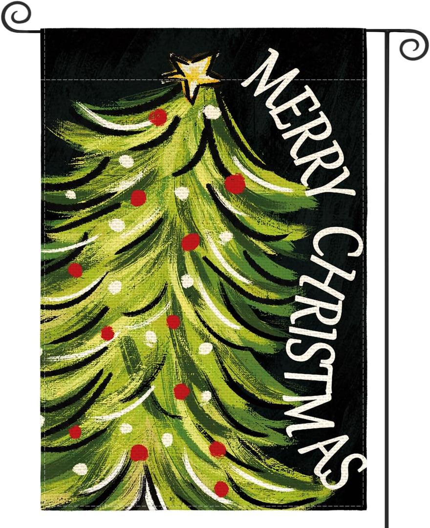 AVOIN color life Black Merry Christmas Garden Flag 12x18 Inch Double Sided, Christmas Tree Xmas Winter Holiday Yard Outdoor Decorative Flag