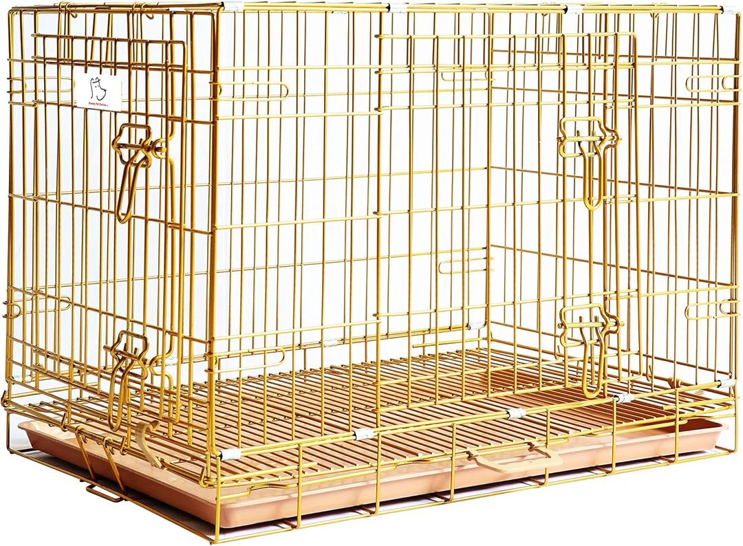 HOMEY PET Copper Gold Dog Crate 30 Inch, Portable Folding Metal Wire Dog Kennel Pet Dog Cage with Removable Floor Grid, Pull Out Pan, Double Doors, Handle for Medium-Small Breed Dogs Indoor Travel (30.2"L x 18.9"W x 22.4"H)